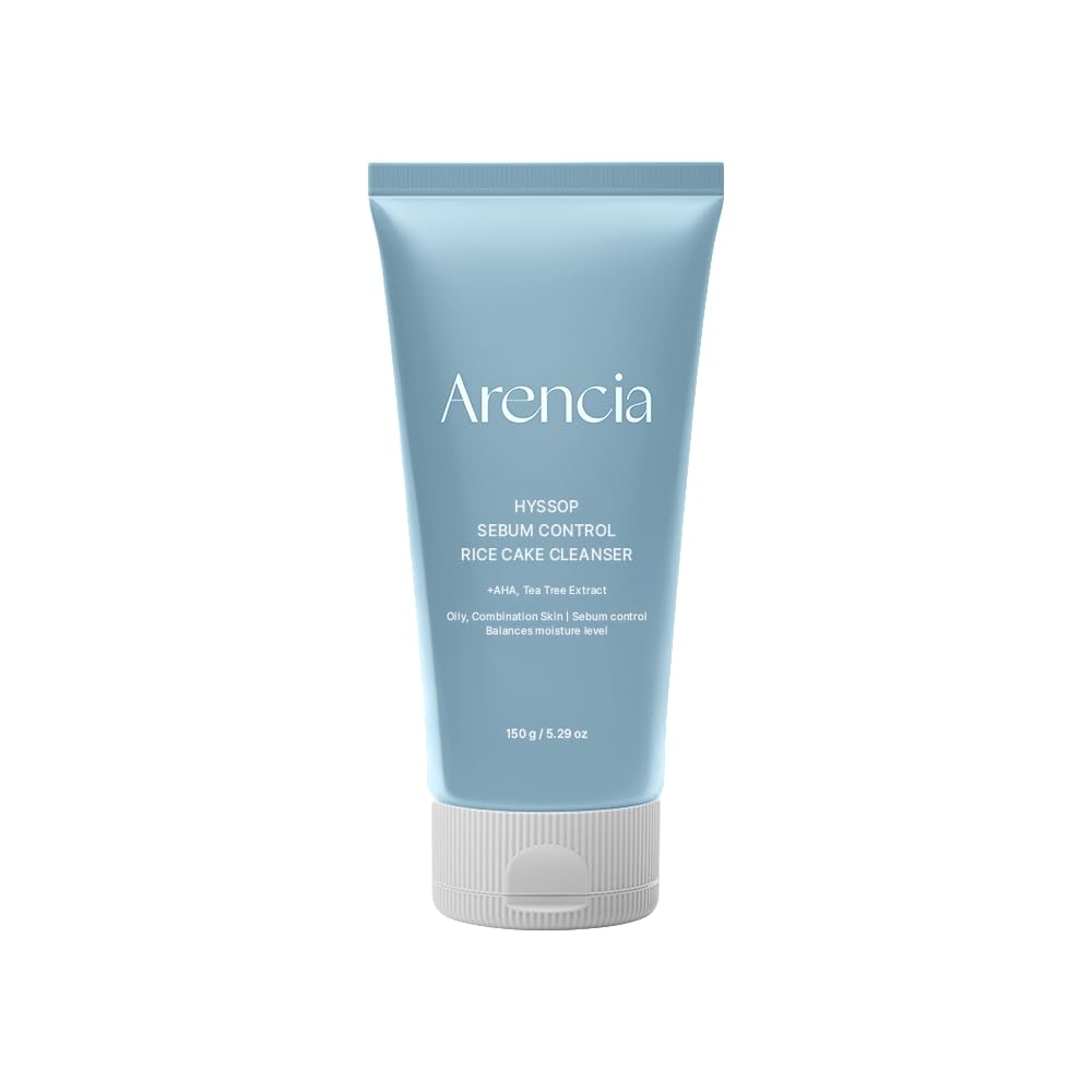 ARENCIA Hyssop Sebum Control Rice Cake Cleanser, 5.29 oz, AHA Tea Tree Face Wash for Oily Combination Skin