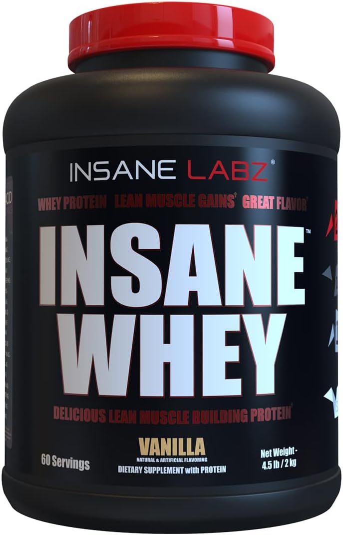 Insane Labz Insane Whey,100% Muscle Building Whey Protein, Post Workout, BCAA Amino Profile, Mass Gainer, Meal Replacement, 60 Srvgs, (Vanilla)