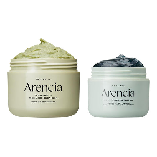 Arencia Glass Skin Care Duo [Korean Rice Mochi Facial Cleanser + Glow Hyssop Overnight Mask Serum]