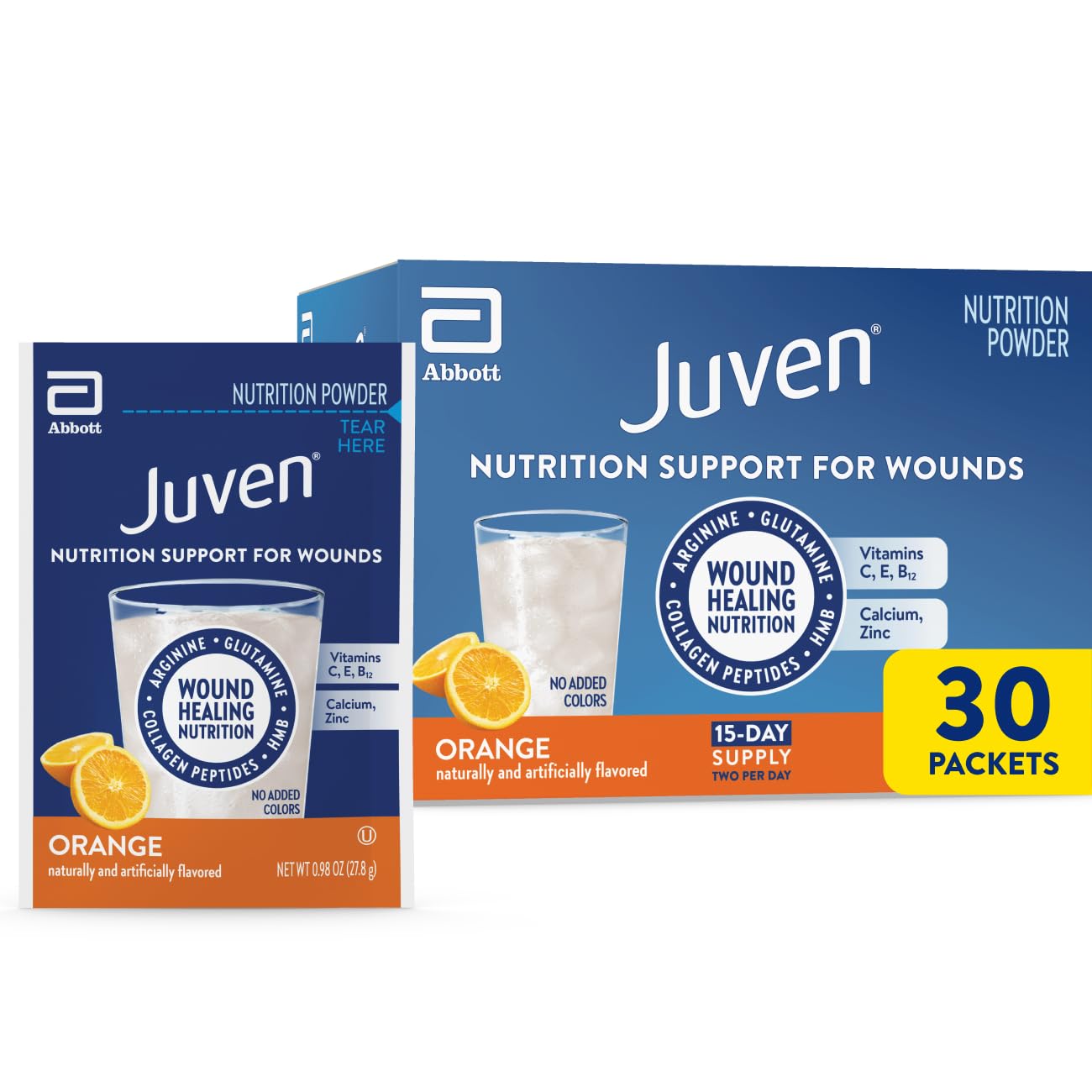 Juven Therapeutic Nutrition Drink Powder Including Collagen Peptides, Amino Acids, and HMB For Wound Healing Support, Fruit Punch, 30 Packets