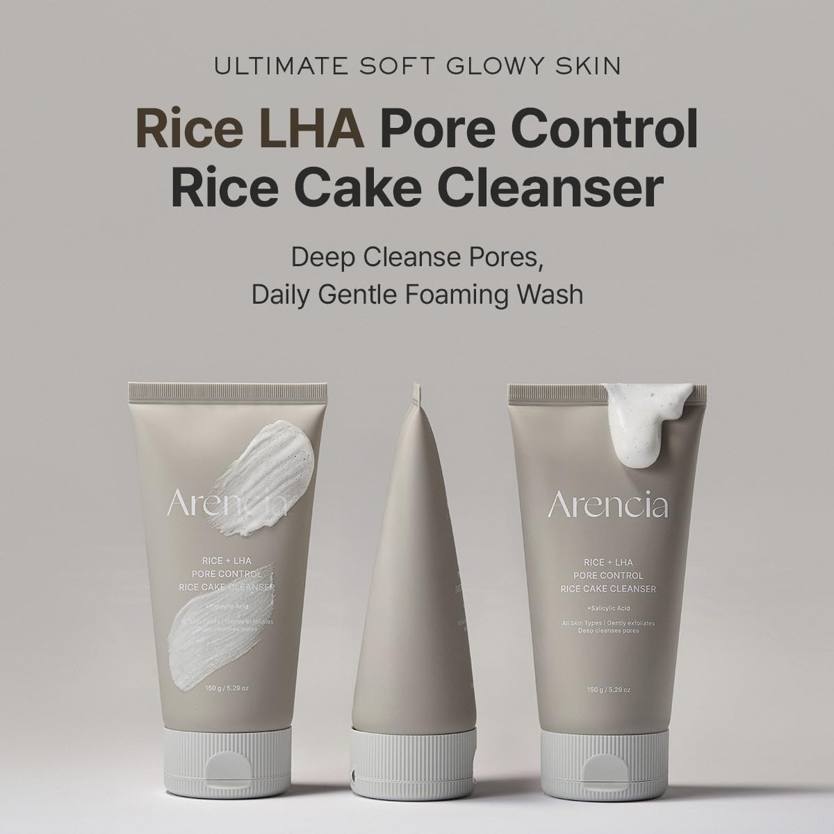 ARENCIA Rice + LHA Pore Control Rice Cake Cleanser with Salicylic Acid - Deep Cleansing, Gentel Exfoliation, All skin types, 5.29 oz