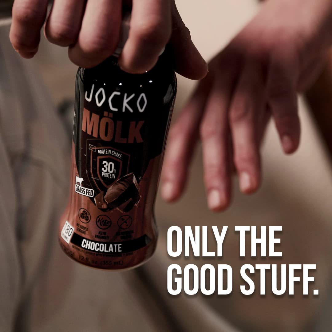 Jocko Mölk 30g Grass Fed Protein Shakes – No Added Sugar Protein Drinks KETO Friendly - Ready to Drink 12 FL Oz (Pack of 12) Chocolate
