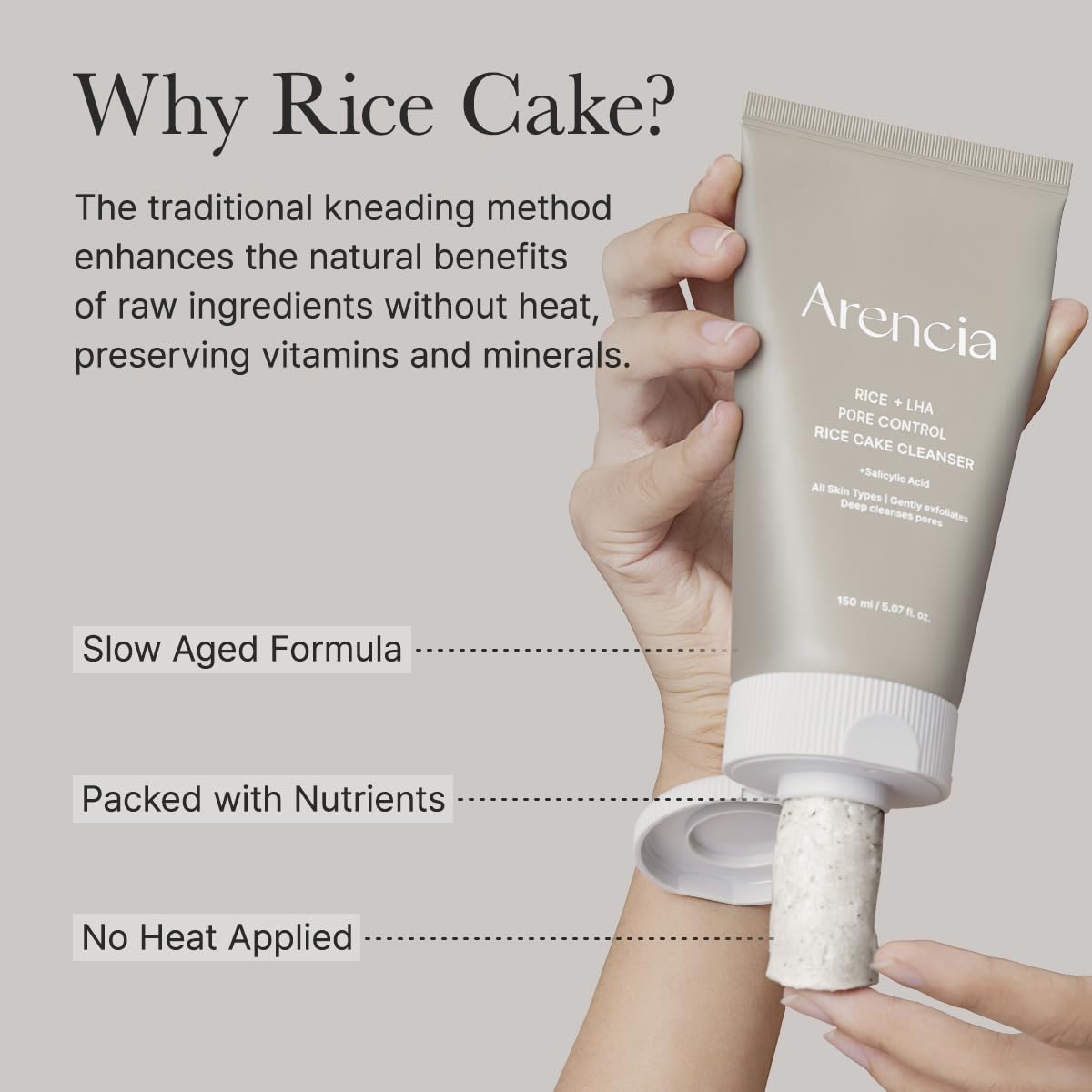 ARENCIA Rice + LHA Pore Control Rice Cake Cleanser with Salicylic Acid - Deep Cleansing, Gentel Exfoliation, All skin types, 5.29 oz