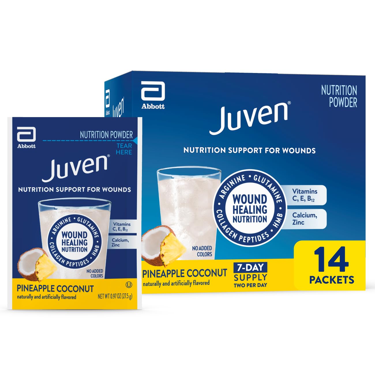 Juven Therapeutic Nutrition Drink Powder Including Collagen Peptides, Amino Acids, and HMB For Wound Healing Support, Fruit Punch, 30 Packets