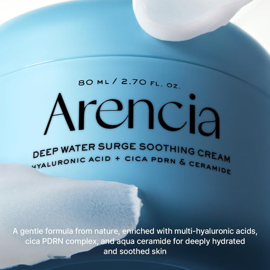 ARENCIA Deep Water Surge Soothing Cream, 2.70 fl oz, with Hyaluronic Acid, Cica PDRN and Ceramide