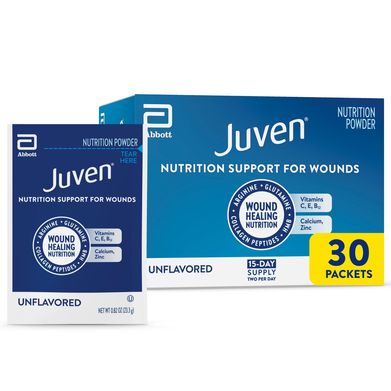 Juven Therapeutic Nutrition Drink Powder Including Collagen Peptides, Amino Acids, and HMB For Wound Healing Support, Fruit Punch, 30 Packets