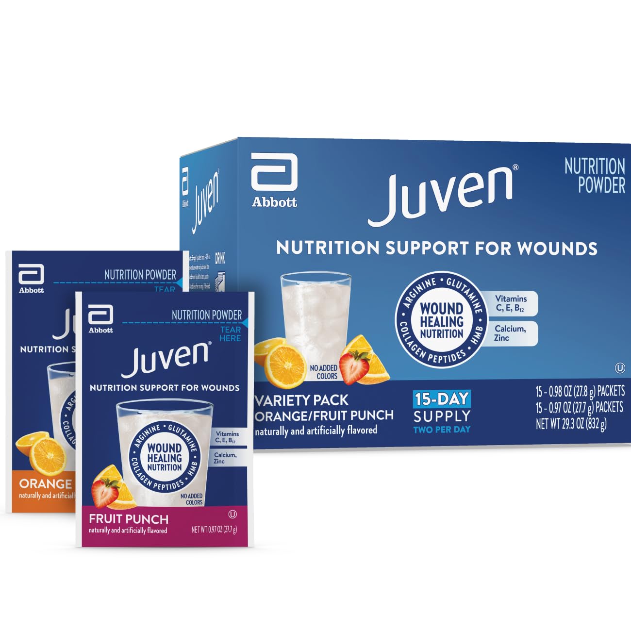 Juven Therapeutic Nutrition Drink Powder Including Collagen Peptides, Amino Acids, and HMB For Wound Healing Support, Fruit Punch, 30 Packets