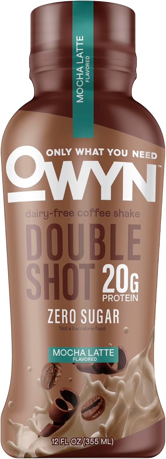 OWYN Only What You Need Mocha Latte Flavored 20g Protein Shake, 12 Ct | 20g Protein, Zero Sugar, 180mg Caffeine, Dairy Free, Plant Protein, Gluten Free, Individual 12fl oz Bottles