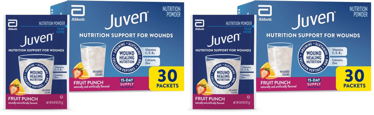 Juven Therapeutic Nutrition Drink Powder Including Collagen Peptides, Amino Acids, and HMB For Wound Healing Support, Fruit Punch, 30 Packets