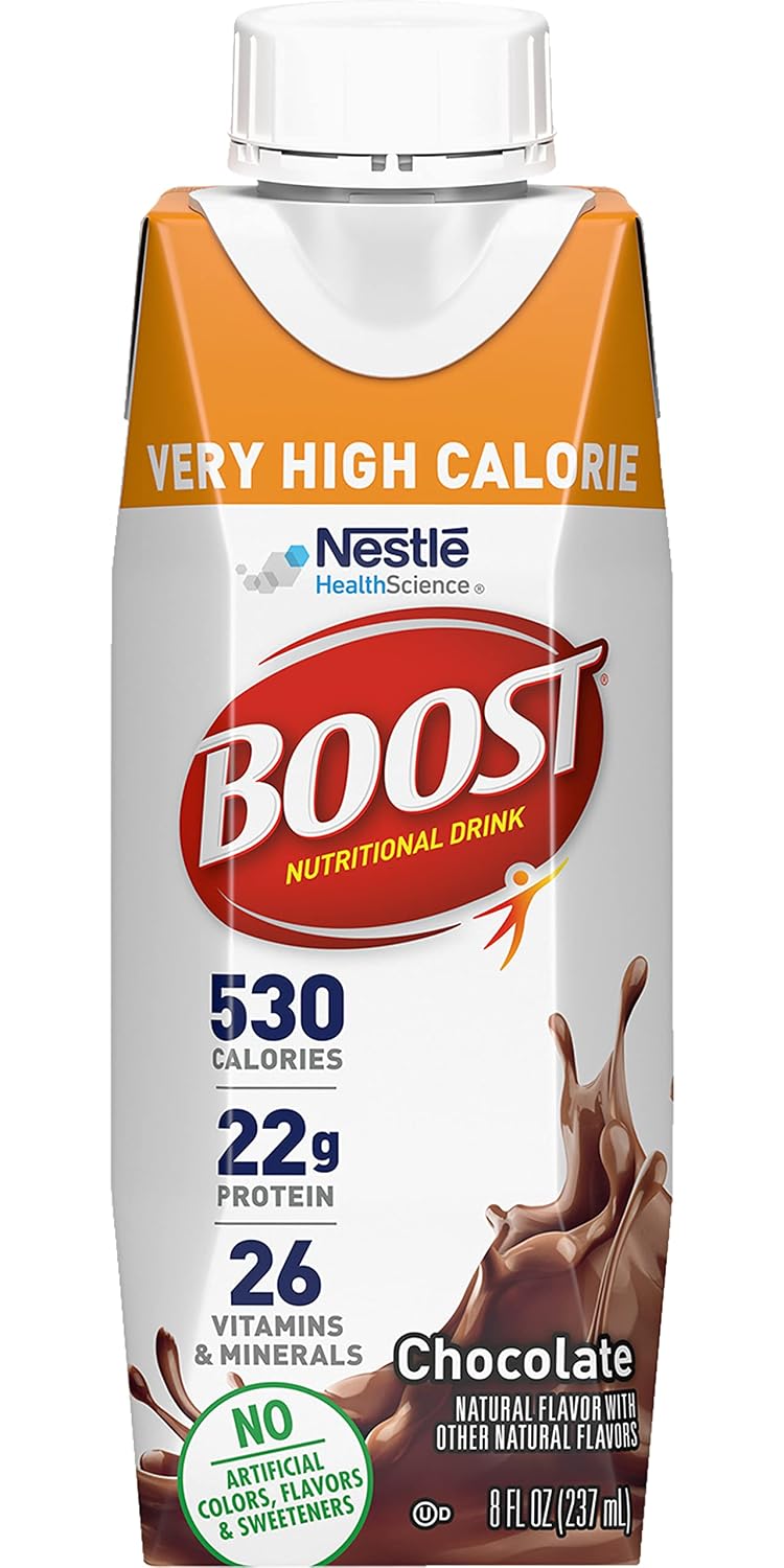 Boost Very High Calorie Nutritional Drink Made with Natural Flavor & No Artificial Flavors, Colors & Sweeteners, Chocolate, 8 FL OZ (Pack of 12)