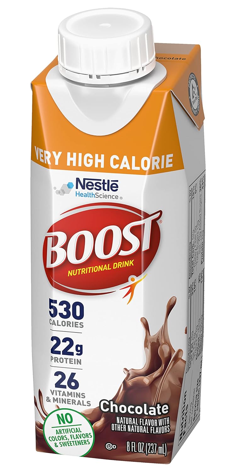 Boost Very High Calorie Nutritional Drink Made with Natural Flavor & No Artificial Flavors, Colors & Sweeteners, Chocolate, 8 FL OZ (Pack of 12)
