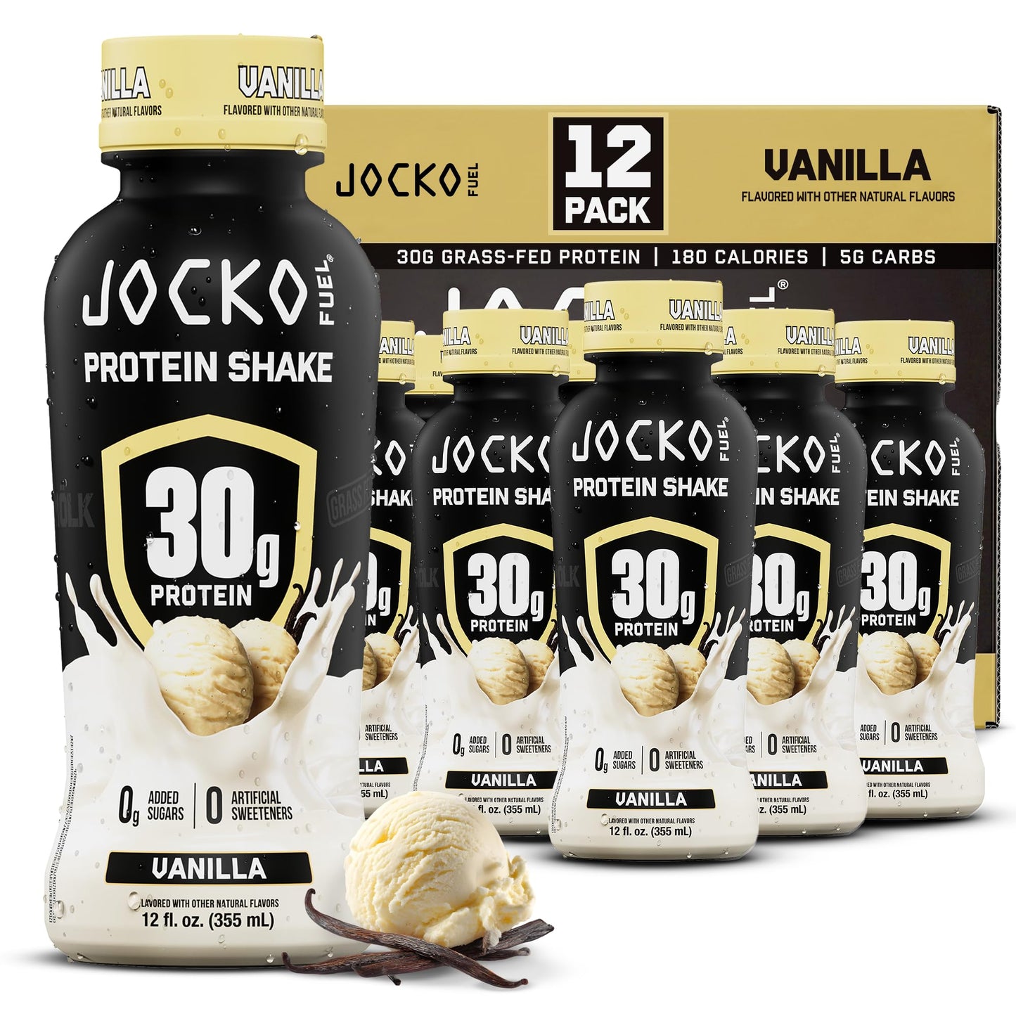 Jocko Mölk 30g Grass Fed Protein Shakes – No Added Sugar Protein Drinks KETO Friendly - Ready to Drink 12 FL Oz (Pack of 12) Chocolate