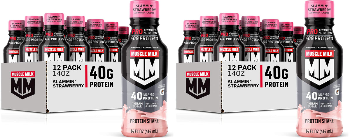 Muscle Milk Pro Series Protein Shake, Slammin' Strawberry, 40g Protein, 14 Fl Oz, 12 Pack