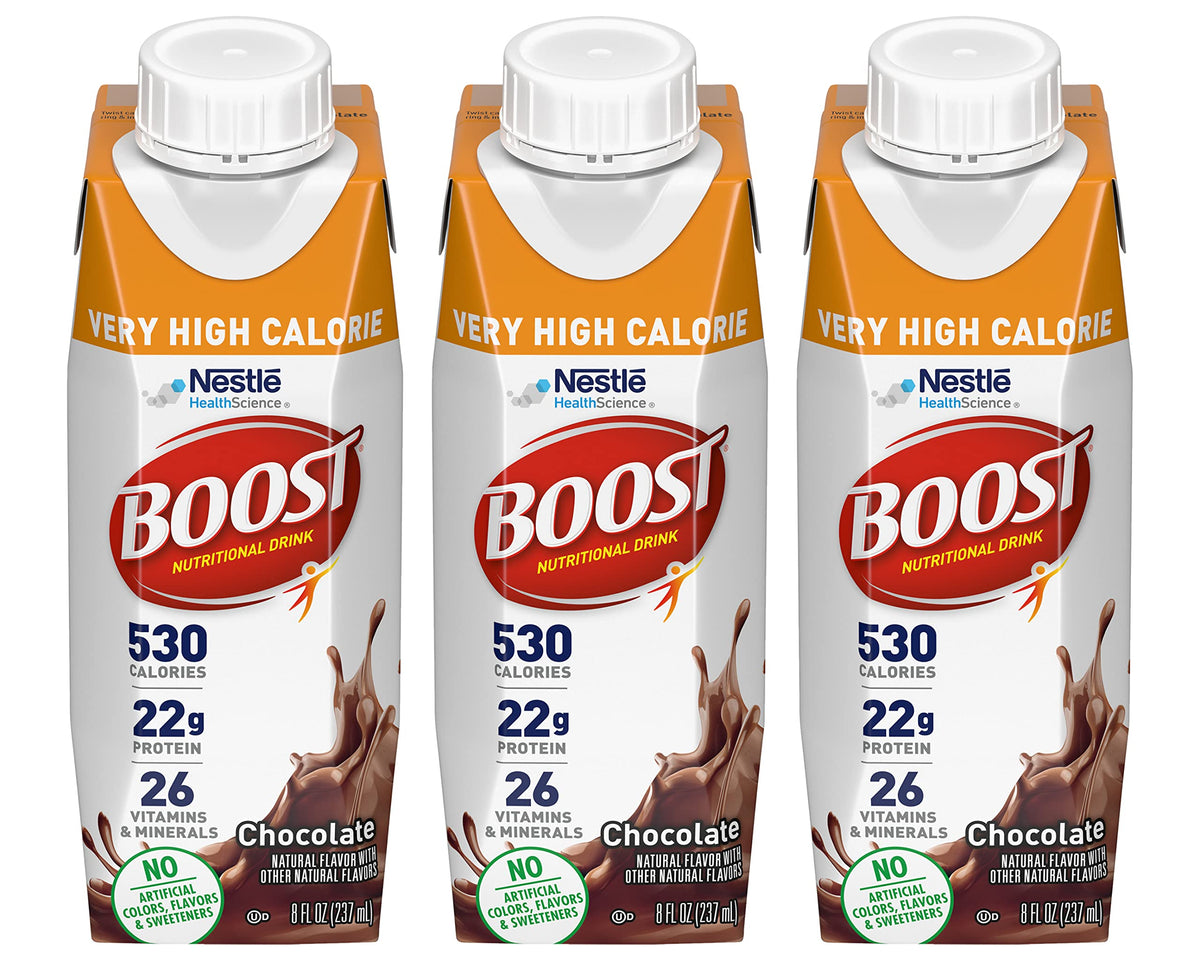 Boost Very High Calorie Nutritional Drink Made with Natural Flavor & No Artificial Flavors, Colors & Sweeteners, Chocolate, 8 FL OZ (Pack of 12)