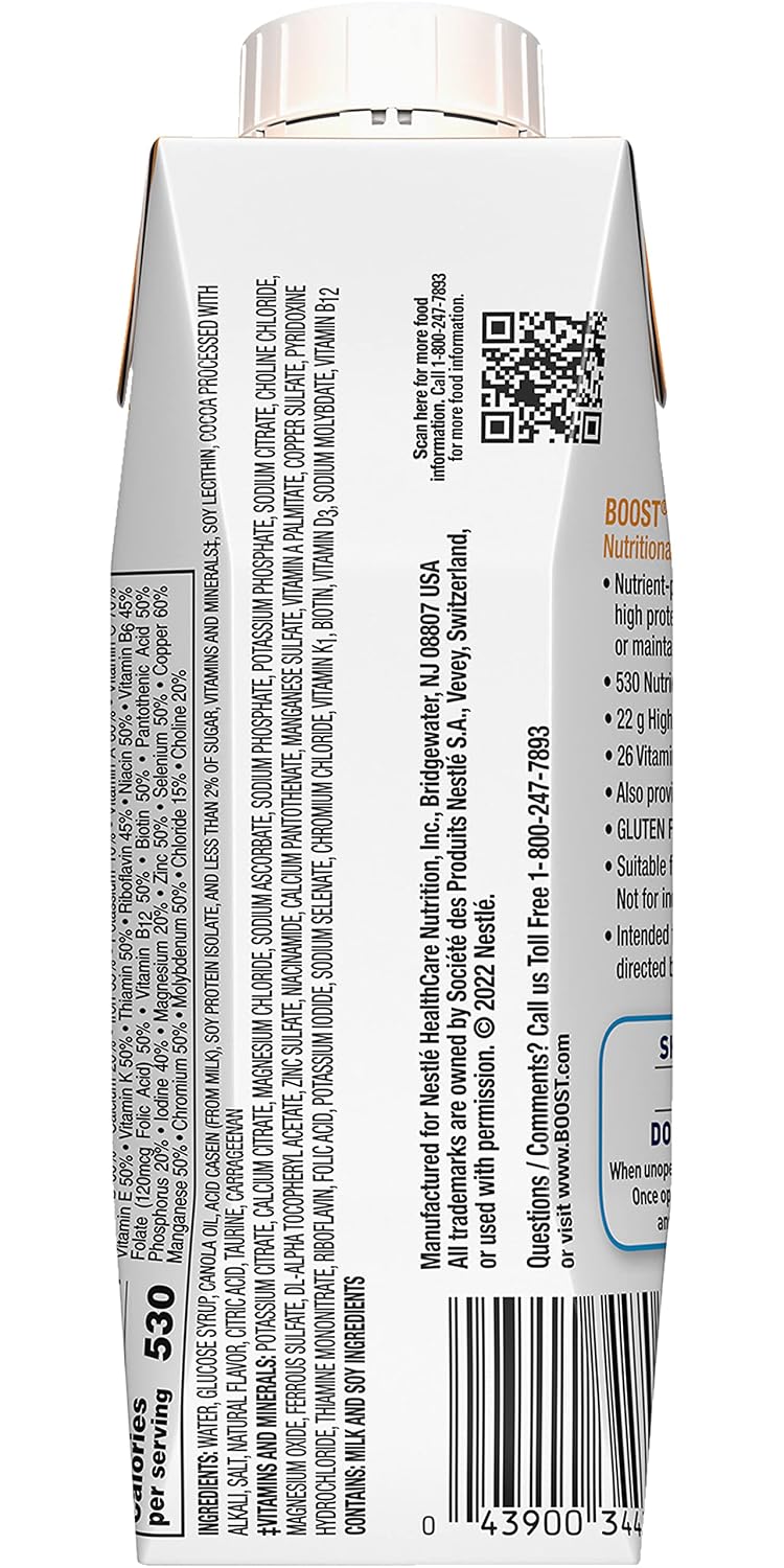 Boost Very High Calorie Nutritional Drink Made with Natural Flavor & No Artificial Flavors, Colors & Sweeteners, Chocolate, 8 FL OZ (Pack of 12)