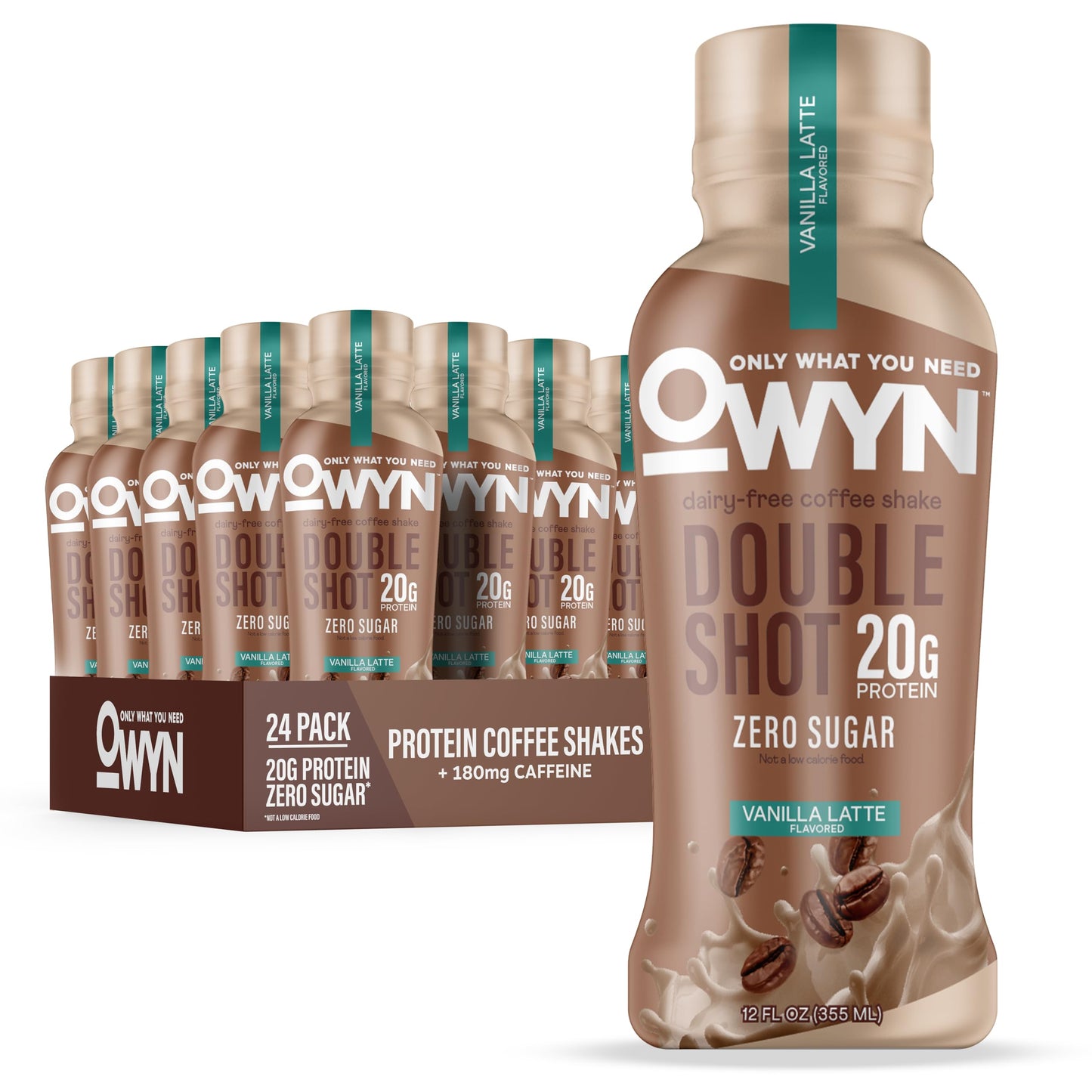 OWYN Only What You Need Mocha Latte Flavored 20g Protein Shake, 12 Ct | 20g Protein, Zero Sugar, 180mg Caffeine, Dairy Free, Plant Protein, Gluten Free, Individual 12fl oz Bottles