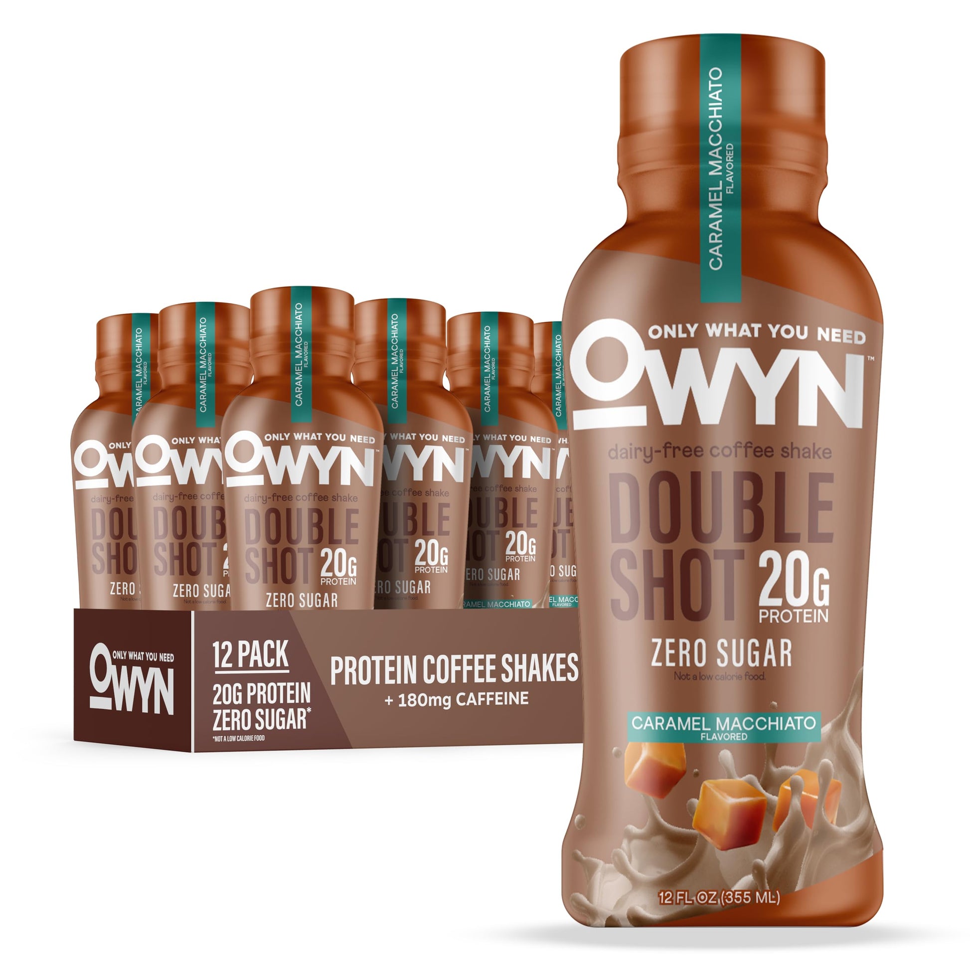 OWYN Only What You Need Mocha Latte Flavored 20g Protein Shake, 12 Ct | 20g Protein, Zero Sugar, 180mg Caffeine, Dairy Free, Plant Protein, Gluten Free, Individual 12fl oz Bottles