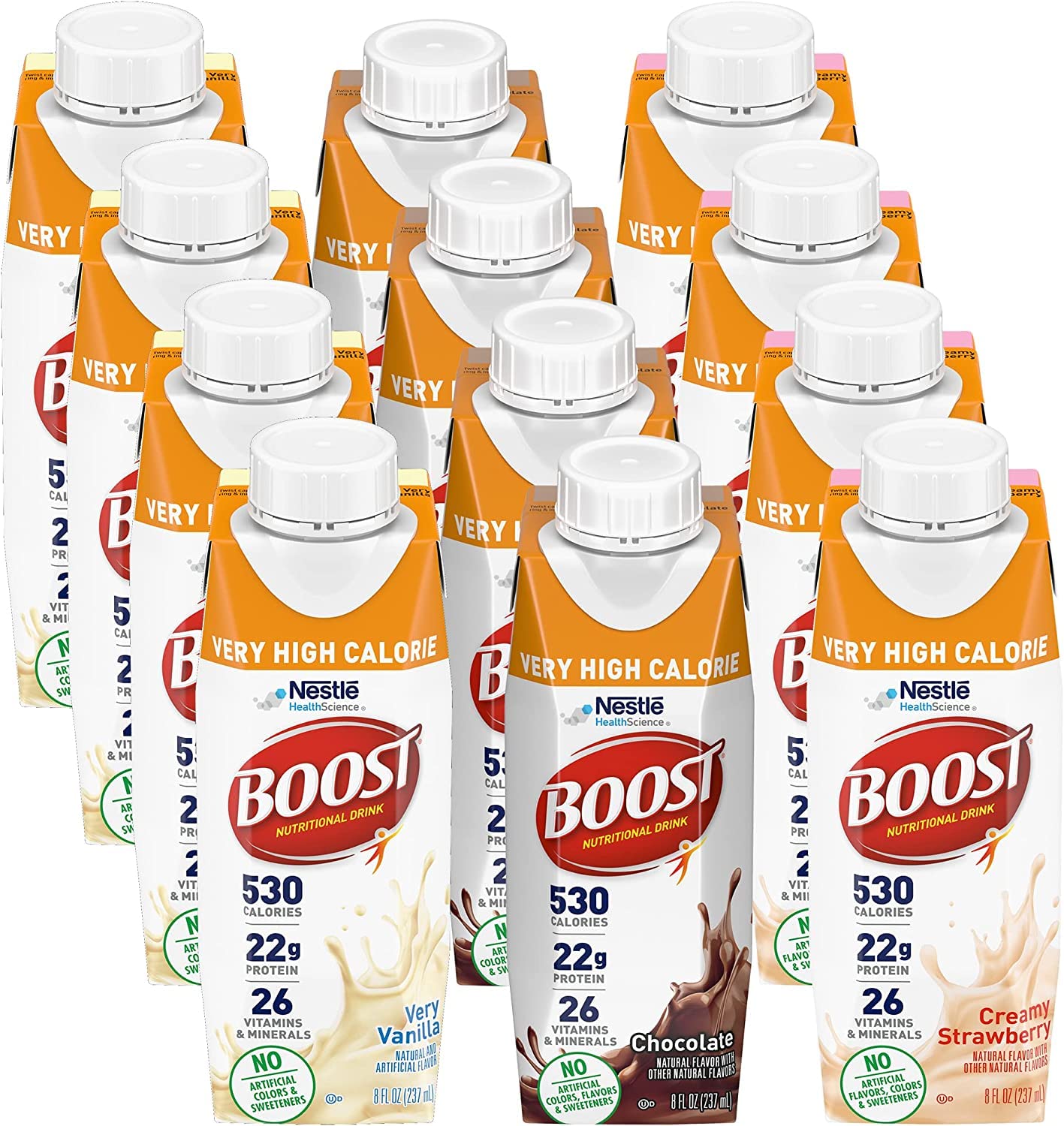 Boost Very High Calorie Nutritional Drink Made with Natural Flavor & No Artificial Flavors, Colors & Sweeteners, Chocolate, 8 FL OZ (Pack of 12)