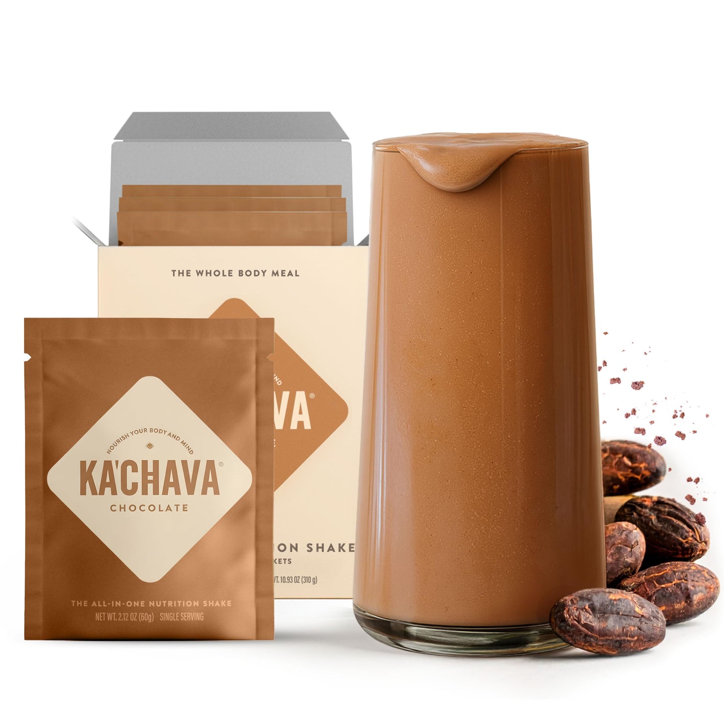 Ka’Chava Whole Body Meal Shake Chocolate 2 lb – Vegan Protein Powder with 85+ Superfoods & Greens – Plant-Based Meal Replacement with Probiotics & Digestive Enzymes – Gluten & Dairy Free (15 Servings)