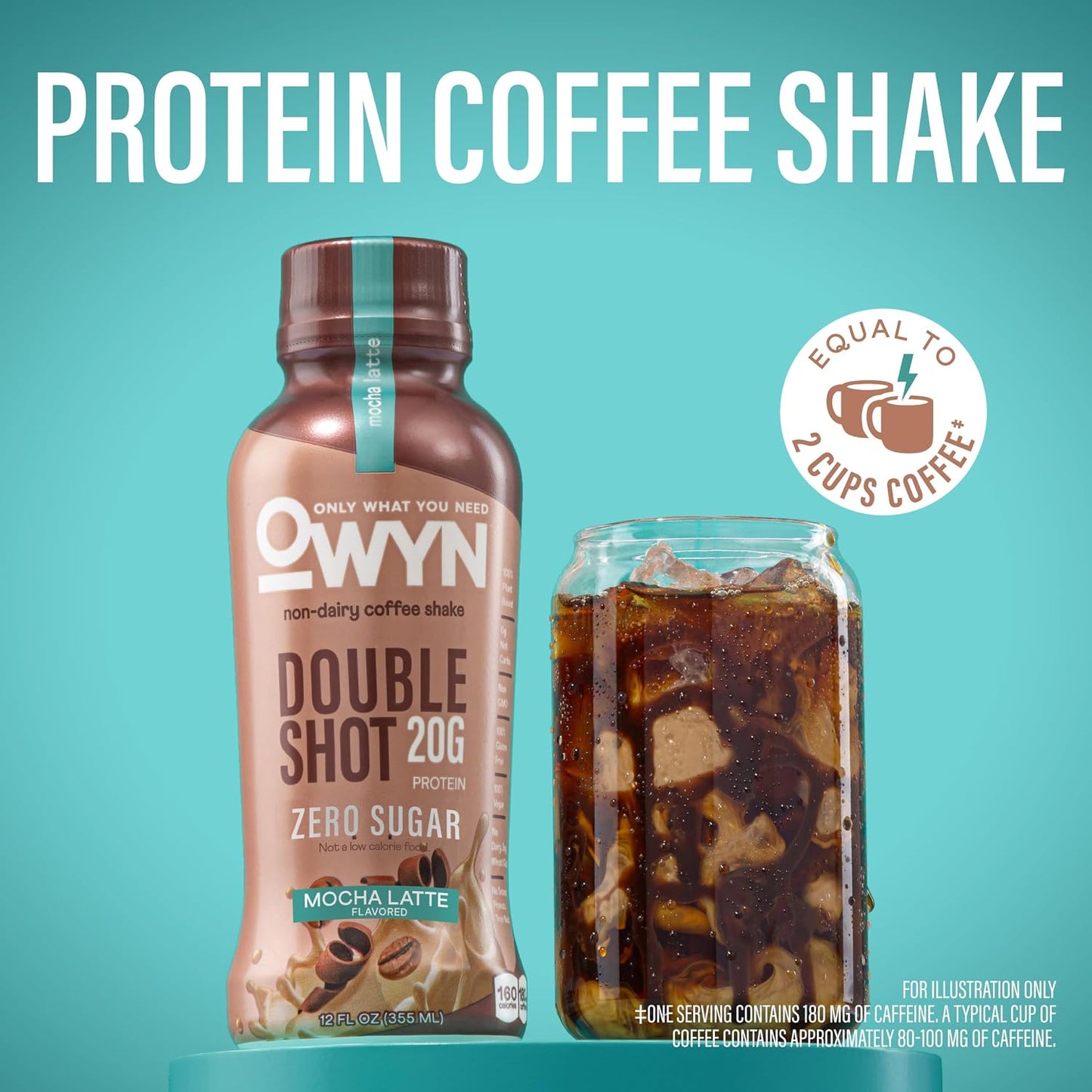 OWYN Only What You Need Mocha Latte Flavored 20g Protein Shake, 12 Ct | 20g Protein, Zero Sugar, 180mg Caffeine, Dairy Free, Plant Protein, Gluten Free, Individual 12fl oz Bottles